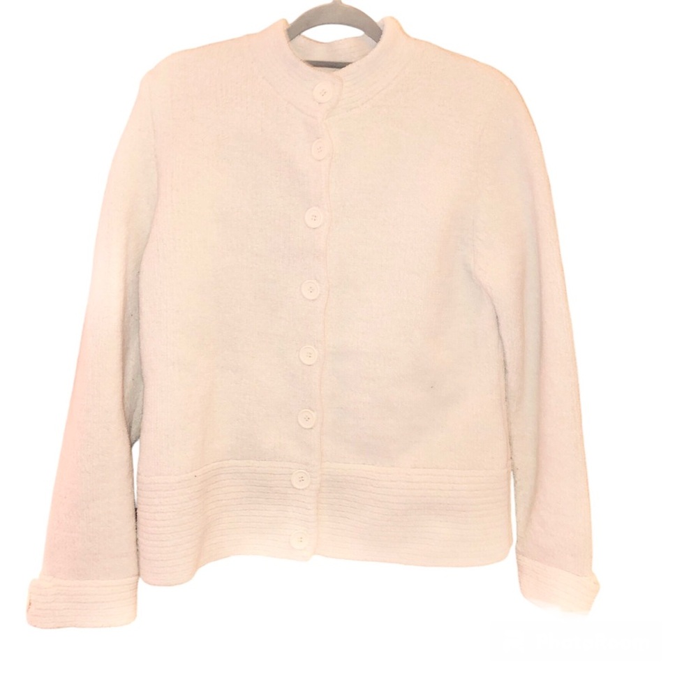 Kim Rogers Signature Knited Button Front Chenille Cardigan Sweater Cream large